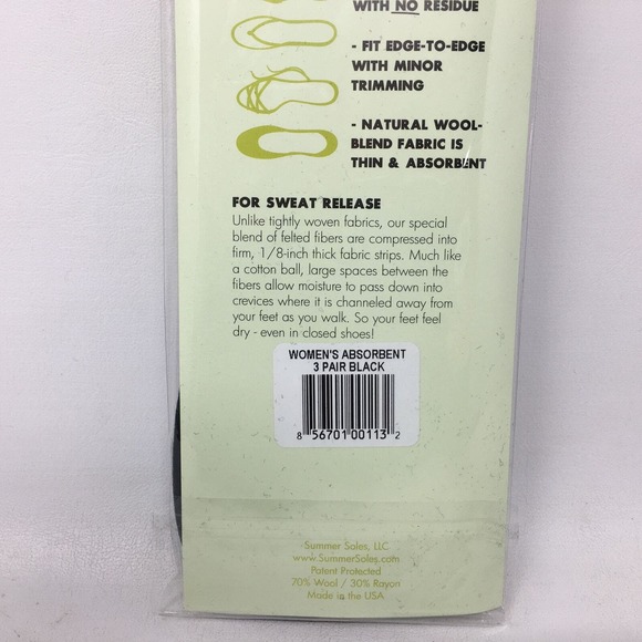 Summer Soles 3 Pair Ultra Absorbent Stay Dry Shoe Liners, Women's Size 5-11 -Blk - Picture 7 of 8